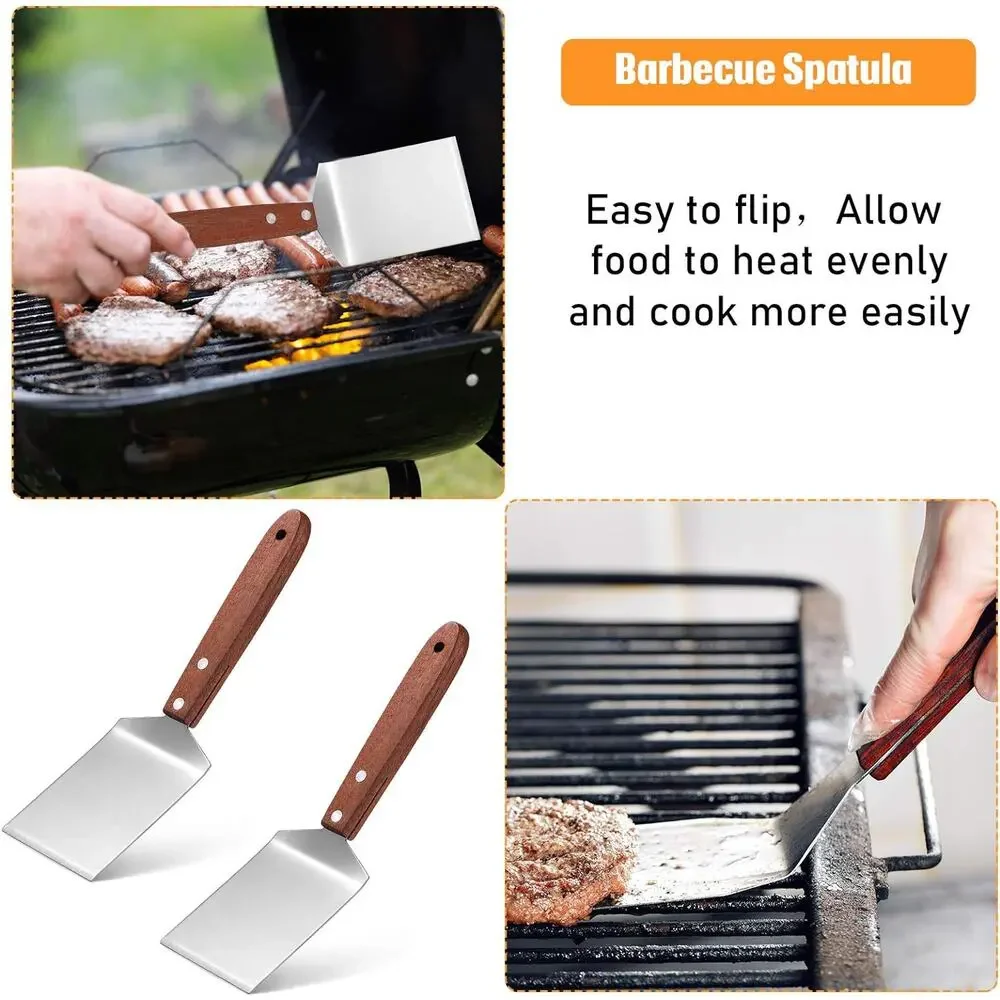 2 Pieces Small Brownie Cookie Spatula Metal Stainless Steel with Wooden Handle